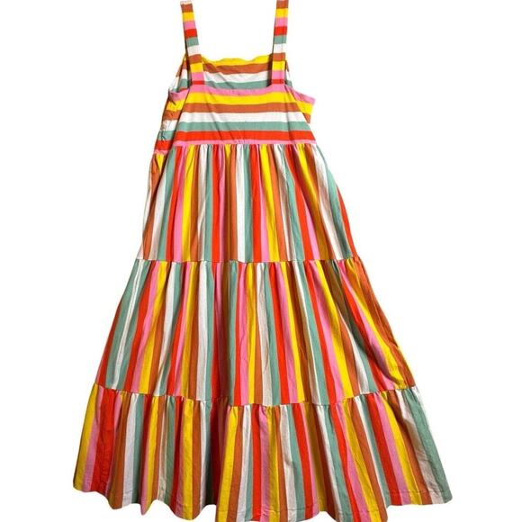 J. Crew Rainbow Stripe Tiered Maxi Dress Sz XL Dopamine Vacation Beach Comfort - Picture 2 of 16